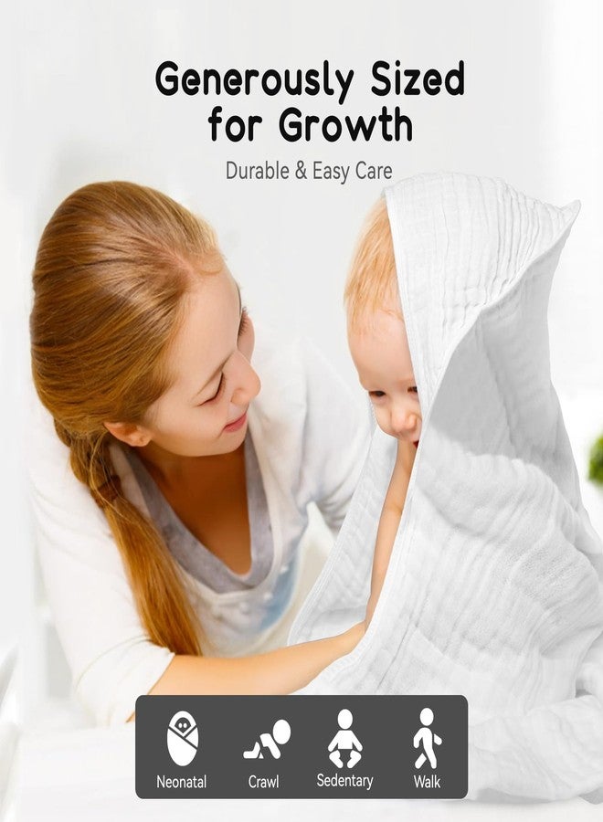 Arnzion Baby Hooded Towels for Babies and Toddlers, Muslin Baby Bath Towel Soft and Absorbency for Boys and Girls (White 2 Pack) - Image 5