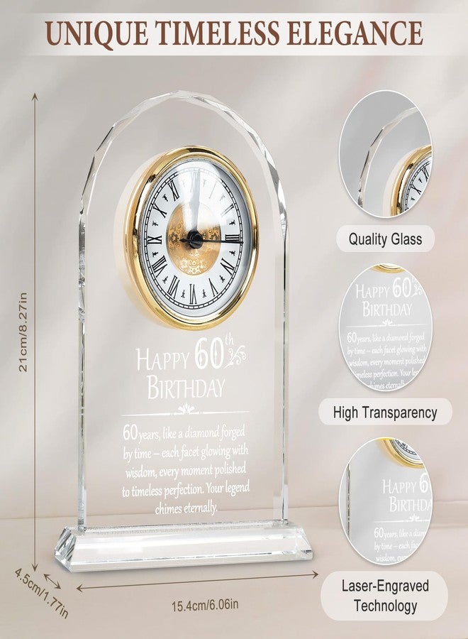 Goldmeet 60th Birthday for Men Women, Anniversary Crystal Desk Quartz Clock, 60 Year Old Birthday Present with Decoration Gift Card for Couple, Parents, Grandparents, Elegant Home Decor - Image 3