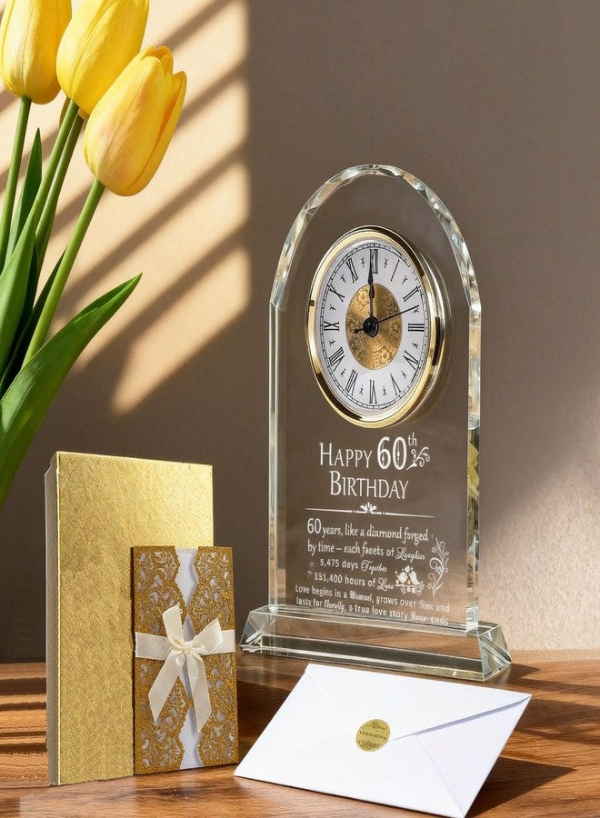 Goldmeet 60th Birthday for Men Women, Anniversary Crystal Desk Quartz Clock, 60 Year Old Birthday Present with Decoration Gift Card for Couple, Parents, Grandparents, Elegant Home Decor - Image 1