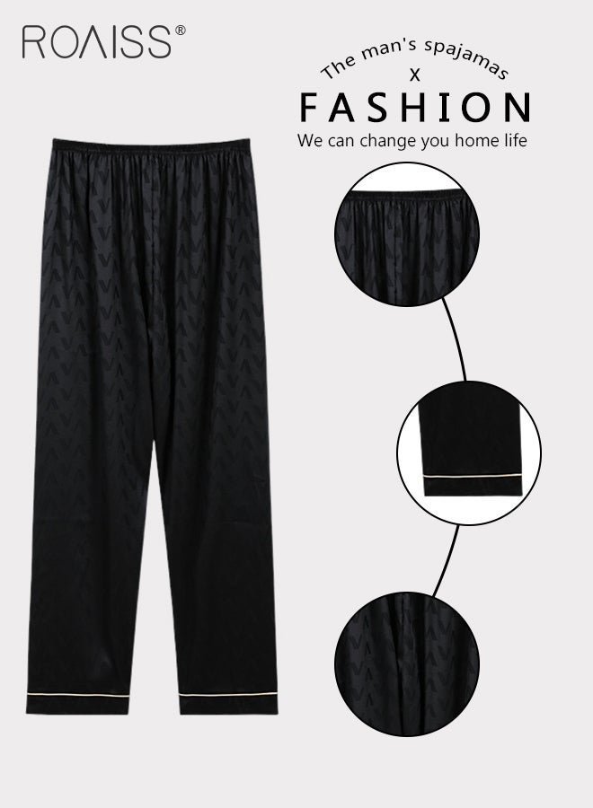 رويس طقم بيجامة صيفي من 3 قطع للرجال، طقم ملابس منزلية ناعمة مع قميص بياقة مفتوحة وأزرار، شورت بخصر مطاطي وسروال طويل، مثالي للنوم أو الاسترخاء في المنزل. - Image 4