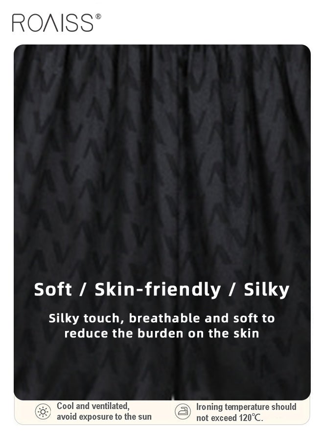 رويس طقم بيجامة صيفي من 3 قطع للرجال، طقم ملابس منزلية ناعمة مع قميص بياقة مفتوحة وأزرار، شورت بخصر مطاطي وسروال طويل، مثالي للنوم أو الاسترخاء في المنزل. - Image 5