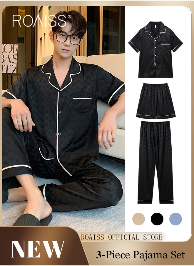 Summer Houndstooth Jacquard Satin Men Short Sleeve Shirt Pants Shorts 3Pcs Homewear Sleepwear Casual Pajamas Set - pzsku/ZF1532EE2CD0518A5DC47Z/45/_/1721370774/ba758cef-b6aa-4fe3-8d1f-5ac0eb89a346