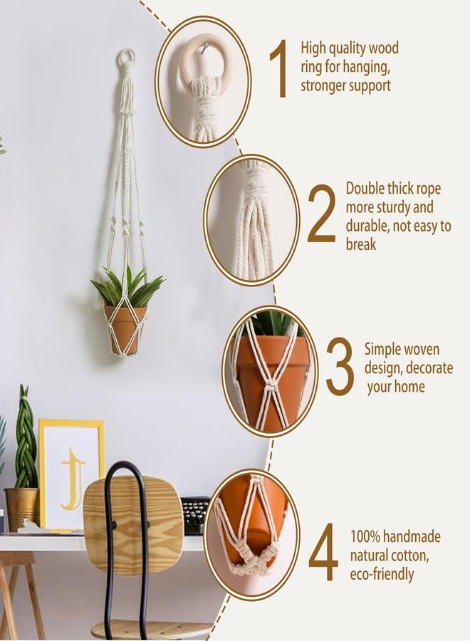 Artilady Plant Hanger Indoor Macrame Hanging Planters for Plants Holder Boho White Basket No Tassels Farmhouse Rustic Window Wall Decor - Image 3