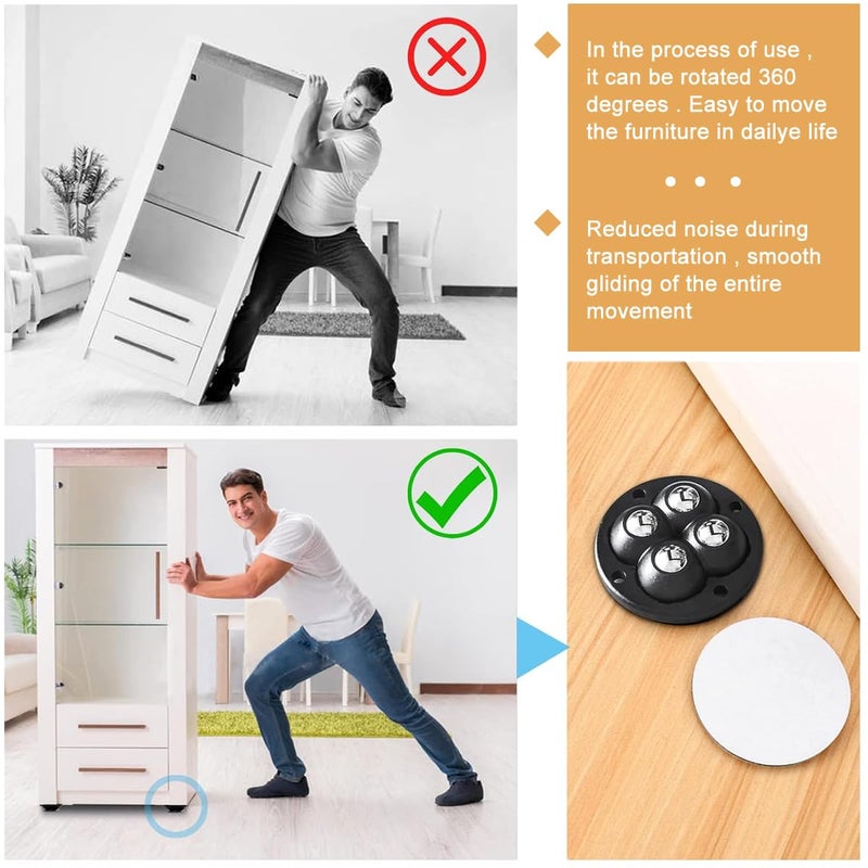HASTHIP HASTHIP 8Pcs Wheels for Furniture Moving SelfAdhesive Swivel Caster Wheels 360 Swivel Wheels for Kitchen Appliances 30Kg Load Capacity Swivel Wheels for Moving Coffee Maker Cooker Air Fryer  - Image 5