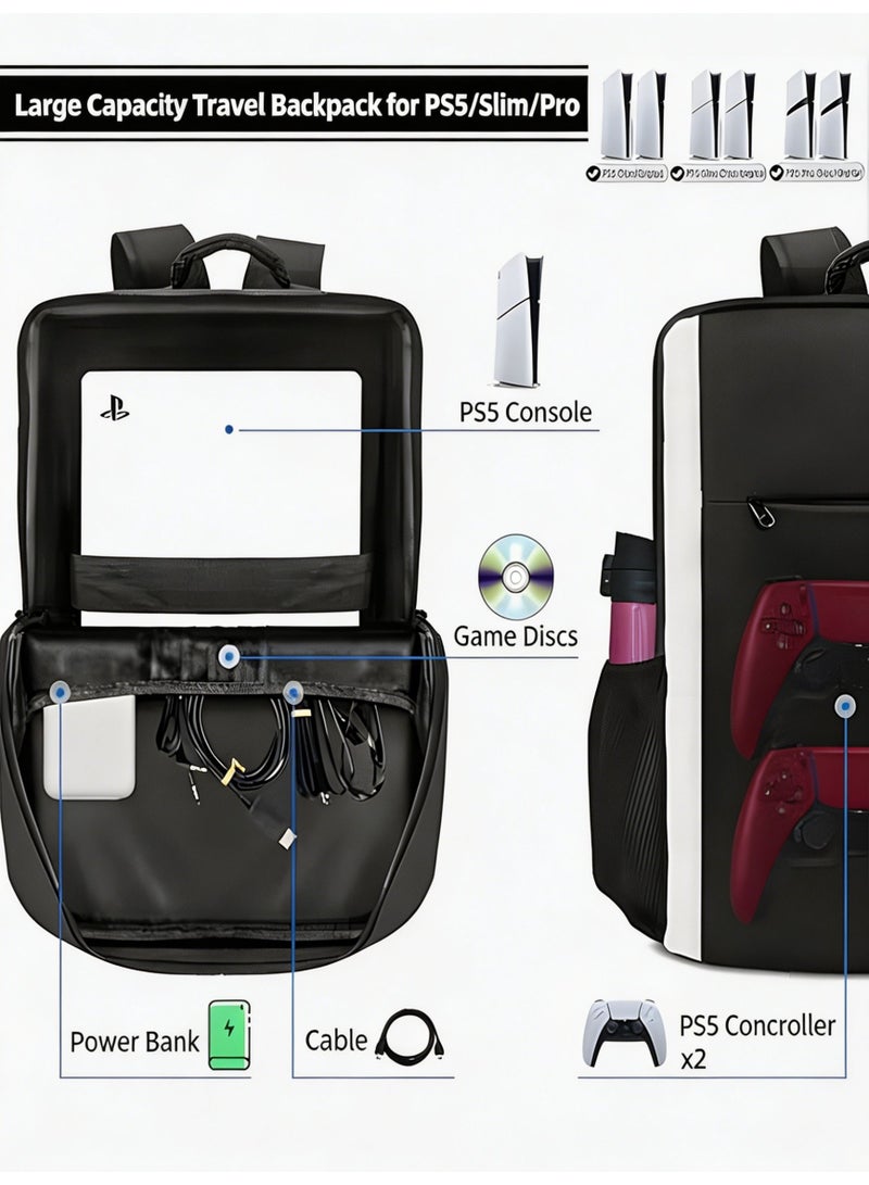 Closeli PS5 Backpack Carry Case, Large Capacity Travel Bag for PS5/PS4/Xbox Console, Controllers, Game Discs & Accessories, Waterproof Gaming Backpack with Shoulder Straps (Black) - Image 2