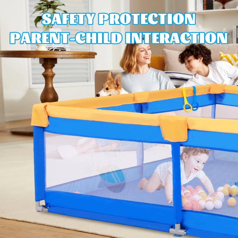 Arejonner Baby Playpen for Toddlers: 6.56x6.56 ft Kid-Safe Enclosed Play Yard | Non-Slip Base, Breathable Mesh - Easy-Portable for Indoor & Outdoor Baby Play Spaces - Blue - Image 2