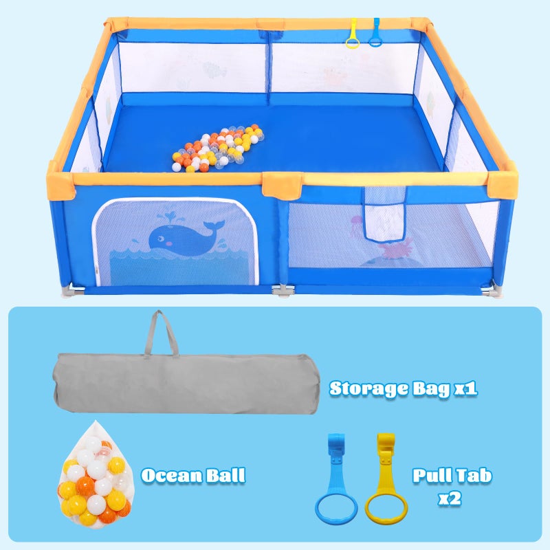 Arejonner Baby Playpen for Toddlers: 6.56x6.56 ft Kid-Safe Enclosed Play Yard | Non-Slip Base, Breathable Mesh - Easy-Portable for Indoor & Outdoor Baby Play Spaces - Blue - Image 4
