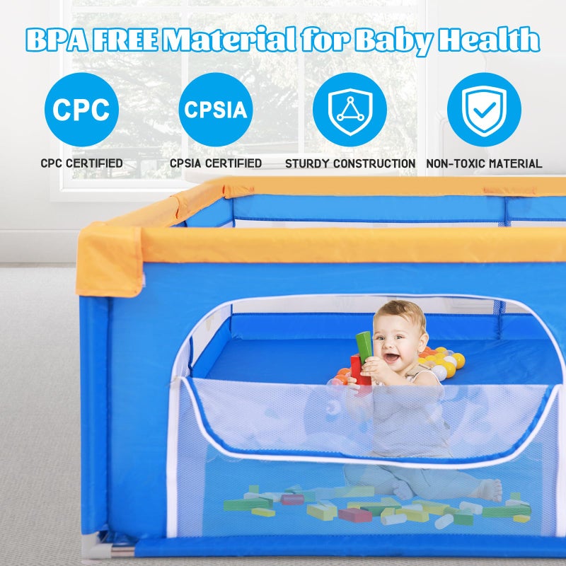 Arejonner Baby Playpen for Toddlers: 6.56x6.56 ft Kid-Safe Enclosed Play Yard | Non-Slip Base, Breathable Mesh - Easy-Portable for Indoor & Outdoor Baby Play Spaces - Blue - Image 5
