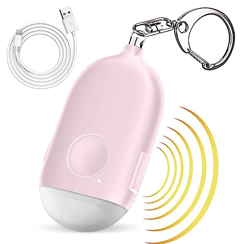 Supvox® Self Defence Gadgets Rechargeable Alarm Keychain, 130 dB Loud Emergency Personal Siren Ring with LED Light, SOS Safety Alert Device Key Chain for Women, Kids, Elderly, and Joggers (Pink) - Image 1