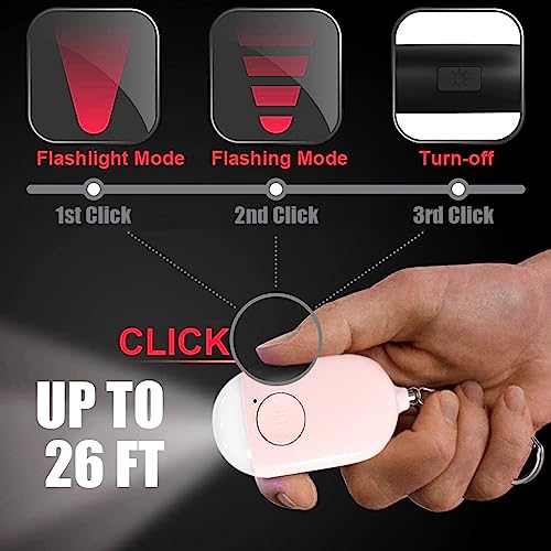 Supvox® Self Defence Gadgets Rechargeable Alarm Keychain, 130 dB Loud Emergency Personal Siren Ring with LED Light, SOS Safety Alert Device Key Chain for Women, Kids, Elderly, and Joggers (Pink) - Image 3