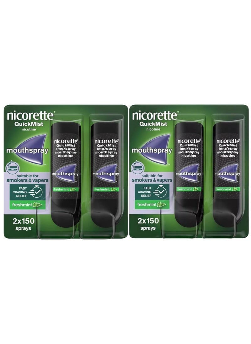 nicorette QuickMist 1mg/Spray Mouthspray Freshmint 4 x 150 Sprays (4 pack of 2)  - Image 1