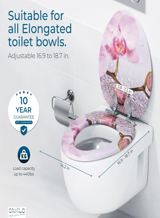 SANILO Wooden Toilet Seat with Soft Close [ELONGATED] - Decorative, Quiet & Slow Close Molded Wood Seat - With Strong Bumpers & Hinges - Adjustable Fit - Blooming - Image 4