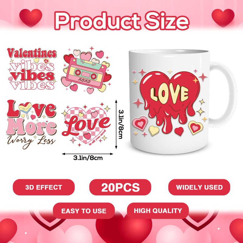 Shejdgart UV DTF Cup Wrap - 20 Sheets Valentines UV DTF Cup Wraps for 16 OZ Vintage Cherry Bear UVDTF Decals Waterproof Transfer Stickers for Glass Cups Tumblers DIY Crafts - Image 2