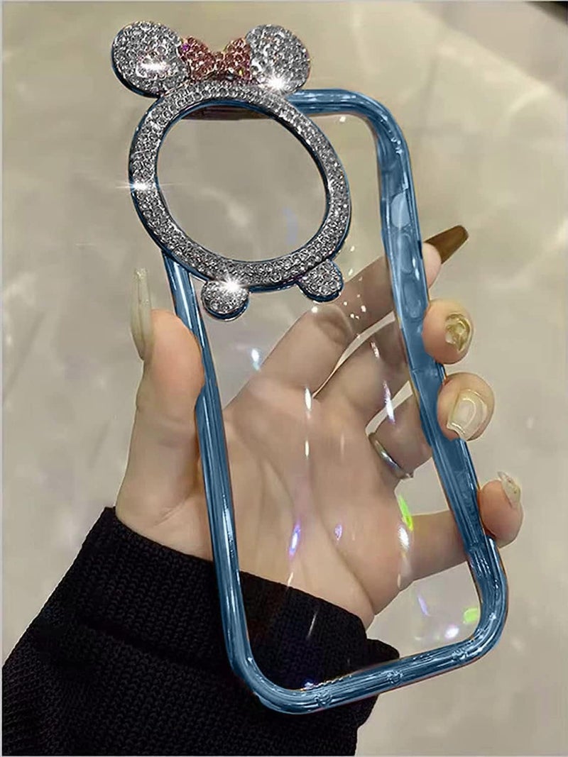 Mobistyle Silicone Cute [Diamond Round Camera Frame], Glitter Sparkly Luxury Plated Edge For Women & Girls, Soft Slim Protective Back Cover Case Iphone 14/Iphone 13 Case (Blue) - Image 3