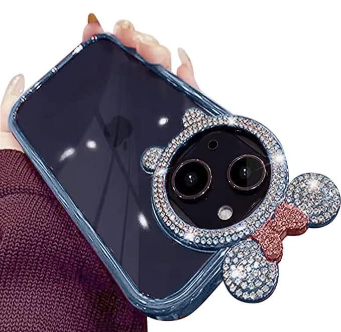 Mobistyle Silicone Cute [Diamond Round Camera Frame], Glitter Sparkly Luxury Plated Edge For Women & Girls, Soft Slim Protective Back Cover Case Iphone 14/Iphone 13 Case (Blue) - Image 4