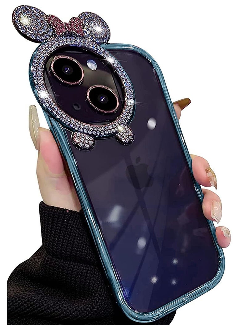 Mobistyle Silicone Cute [Diamond Round Camera Frame], Glitter Sparkly Luxury Plated Edge For Women & Girls, Soft Slim Protective Back Cover Case Iphone 14/Iphone 13 Case (Blue) - Image 5