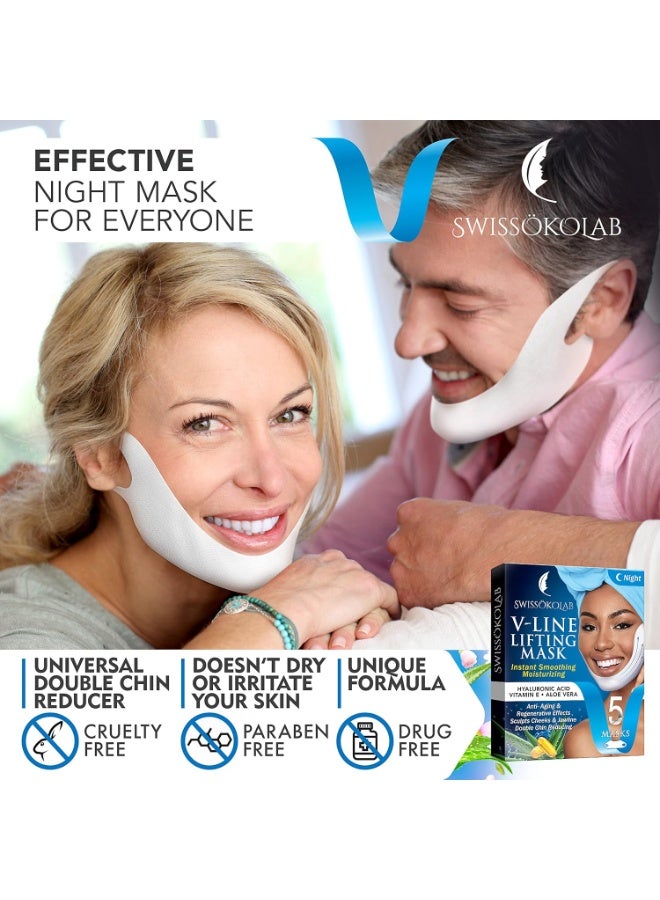 SWISSOKOLAB SWISSÖKOLAB V shape lifting up Face Mask Chin Up Patch Double Chin Reducer Chin Contour Tightening Firming Face Lift Tape Mask V-Line Neck Lifting Patches V Shaped Slimming Face Mask 5 pcs - Image 4