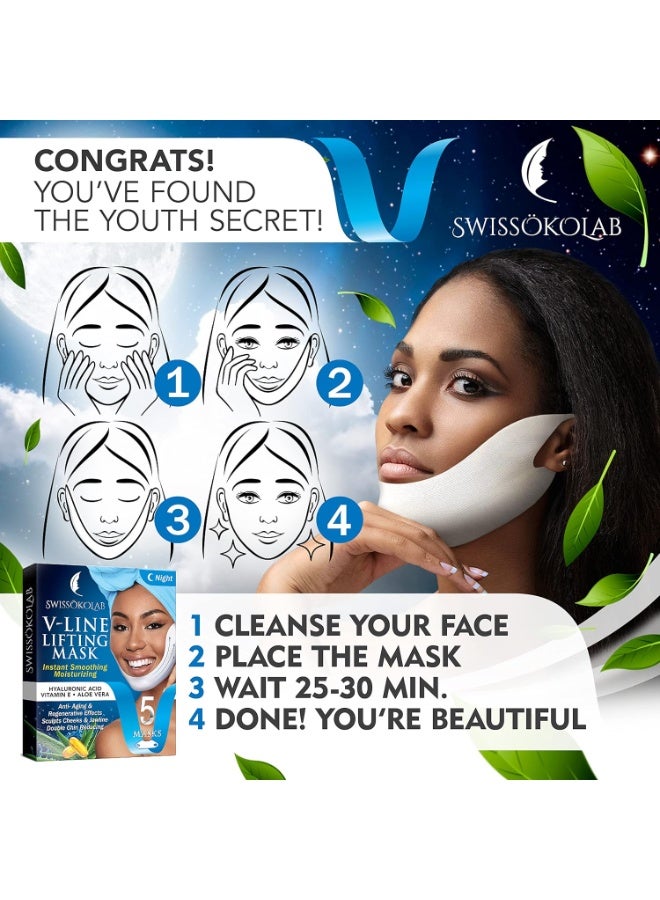 SWISSOKOLAB SWISSÖKOLAB V shape lifting up Face Mask Chin Up Patch Double Chin Reducer Chin Contour Tightening Firming Face Lift Tape Mask V-Line Neck Lifting Patches V Shaped Slimming Face Mask 5 pcs - Image 2