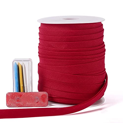 A ANYSSI Bias Tape Double Fold 1/2 inch, Double Fold Bias Binding Tape 55 Yards (Wine Red) and 4 Pieces Sewing Fabric Chalks for Crafts, Sewing, Seaming, Hemming, Piping, Quilting. - Image 1