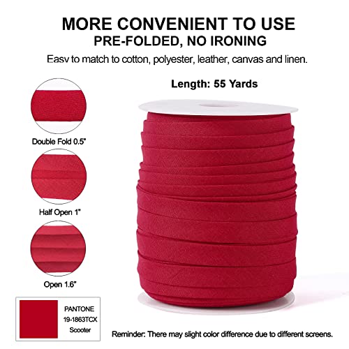 A ANYSSI Bias Tape Double Fold 1/2 inch, Double Fold Bias Binding Tape 55 Yards (Wine Red) and 4 Pieces Sewing Fabric Chalks for Crafts, Sewing, Seaming, Hemming, Piping, Quilting. - Image 2