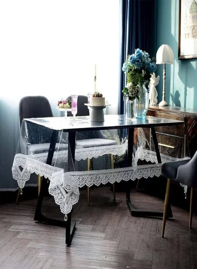 Generic Transparent Lace Tablecloth, 137 x 183 cm, Leather Material .IR