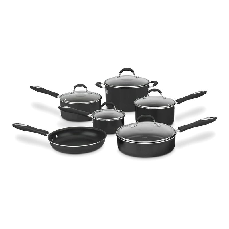Cuisinart Advantage Nonstick Cookware Set, 11-Piece Pots and Pans Cooking Set with Aluminum Core for Quick and Even Heating, Easy Grip Handles, Dishwasher Safe, 55-11BK - Image 1