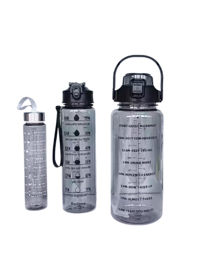 Spaceshoop 3*1 Motivational Water Bottle Set 2L 900ml 300ml  for Adults with Time Marker - Image 1