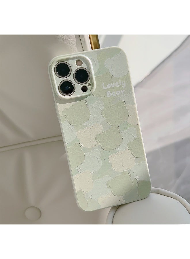 NIBEMINENT Cute Little Bear Head Protective TPU Case Cover For iPhone 16 Plus, Embroidered Green