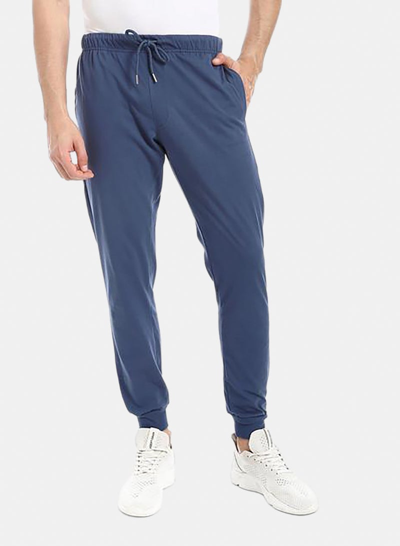 Blue Elastic Waist Plain Sweatpants - Image 1