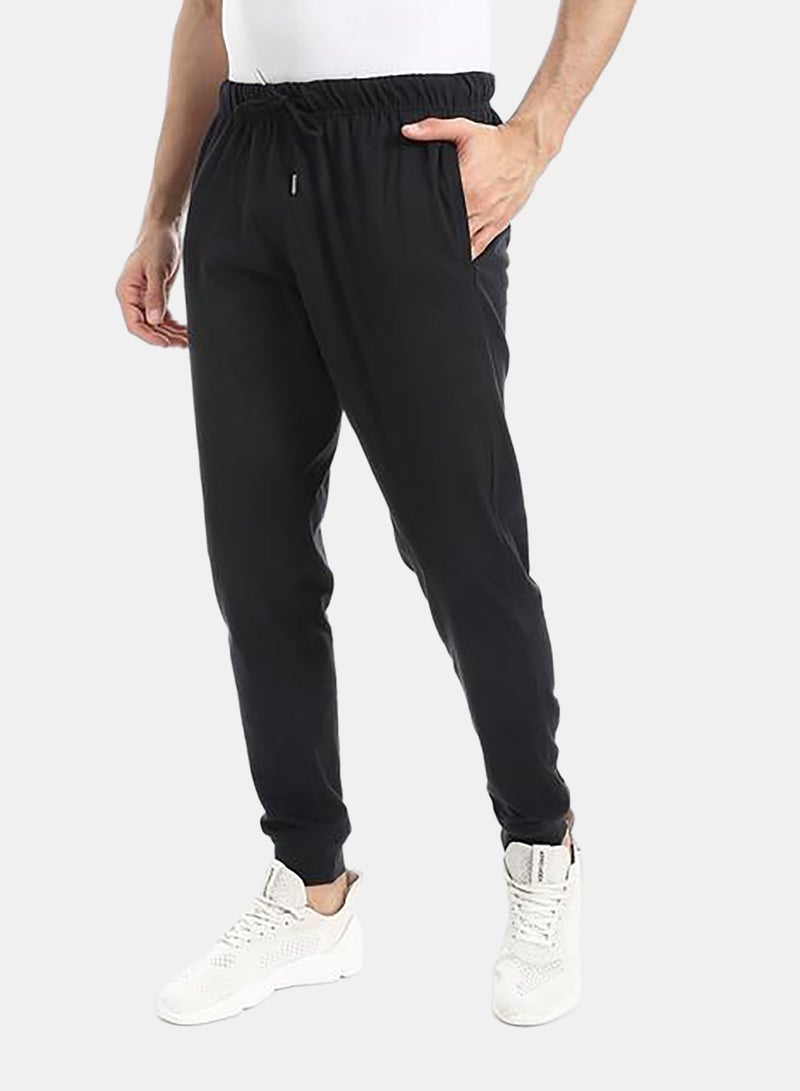 Blue Elastic Waist Plain Sweatpants - Image 2