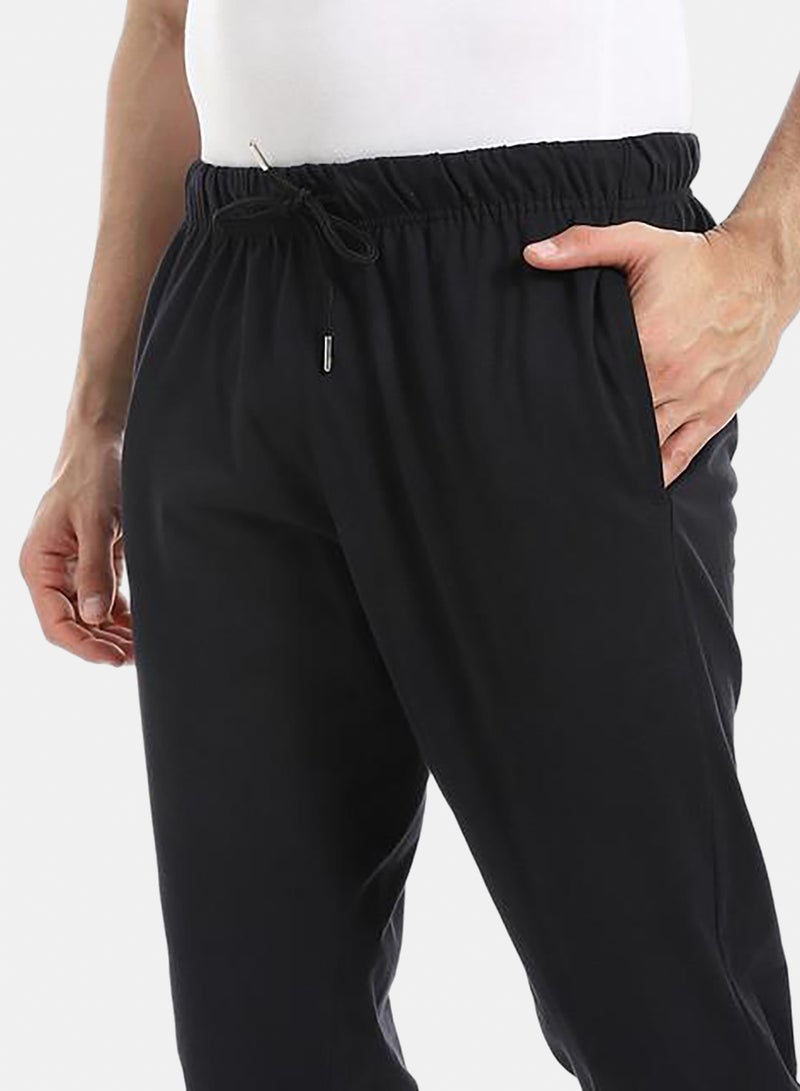 Blue Elastic Waist Plain Sweatpants - Image 4