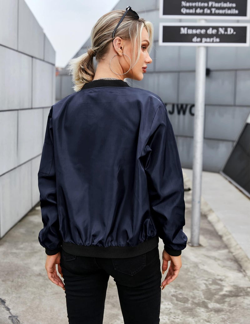 Zeagoo Women's Bomber Jacket Casual Coat Zip Up Spring Fall Clothes with Pockets S-XXL Navy - Image 5