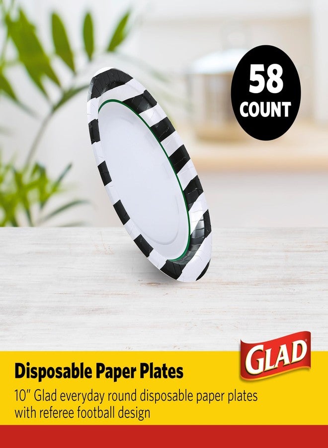 Glad Round Disposable Paper Plates, Referee Football Pattern - Strong, Sturdy, Soak Proof, and Microwavable Decorative Plates for Dinner and Everyday Use, 10 Inch, 58 Count - Image 2