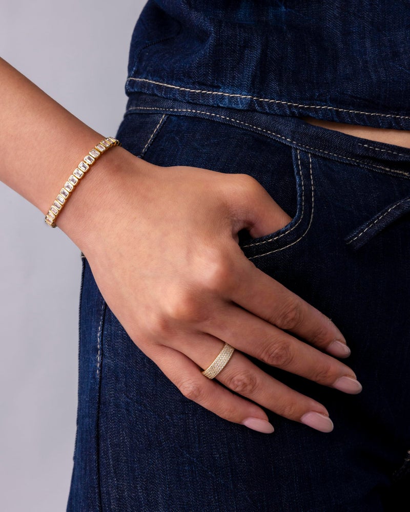 PAVOI Rhodium Plated Simulated Diamonds Bezel Set Tennis Bracelets for Women - Cubic Zirconia Stones Radiant Cut Statement Bride Gold Bracelet Stack - Size 7" - Image 4