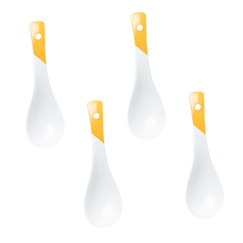 4Pcs Yellow Handle Ceramic Soup Spoons Set For Asian Cuisine Restaurant Home Dining - Image 2