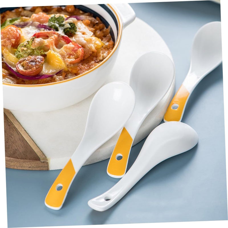 4Pcs Yellow Handle Ceramic Soup Spoons Set For Asian Cuisine Restaurant Home Dining - Image 4