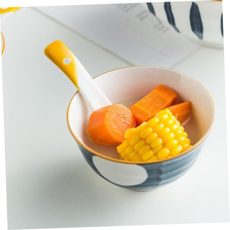 4Pcs Yellow Handle Ceramic Soup Spoons Set For Asian Cuisine Restaurant Home Dining - Image 5