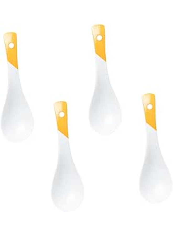 4Pcs Yellow Handle Ceramic Soup Spoons Set For Asian Cuisine Restaurant Home Dining - Image 1