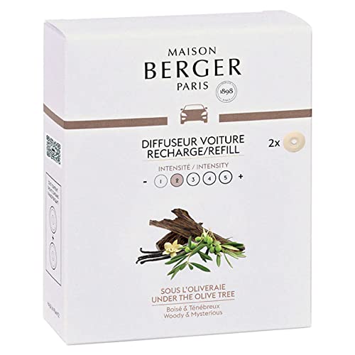Maison Berger Set of 2 Ceramic Pods for Refillable Car Air Freshener Vent Clip Diffuser - 4/6 Weeks Diffusion Time - Maison Berger Fragrance and Scent - Under the Olive Tree - Made in France - Image 1