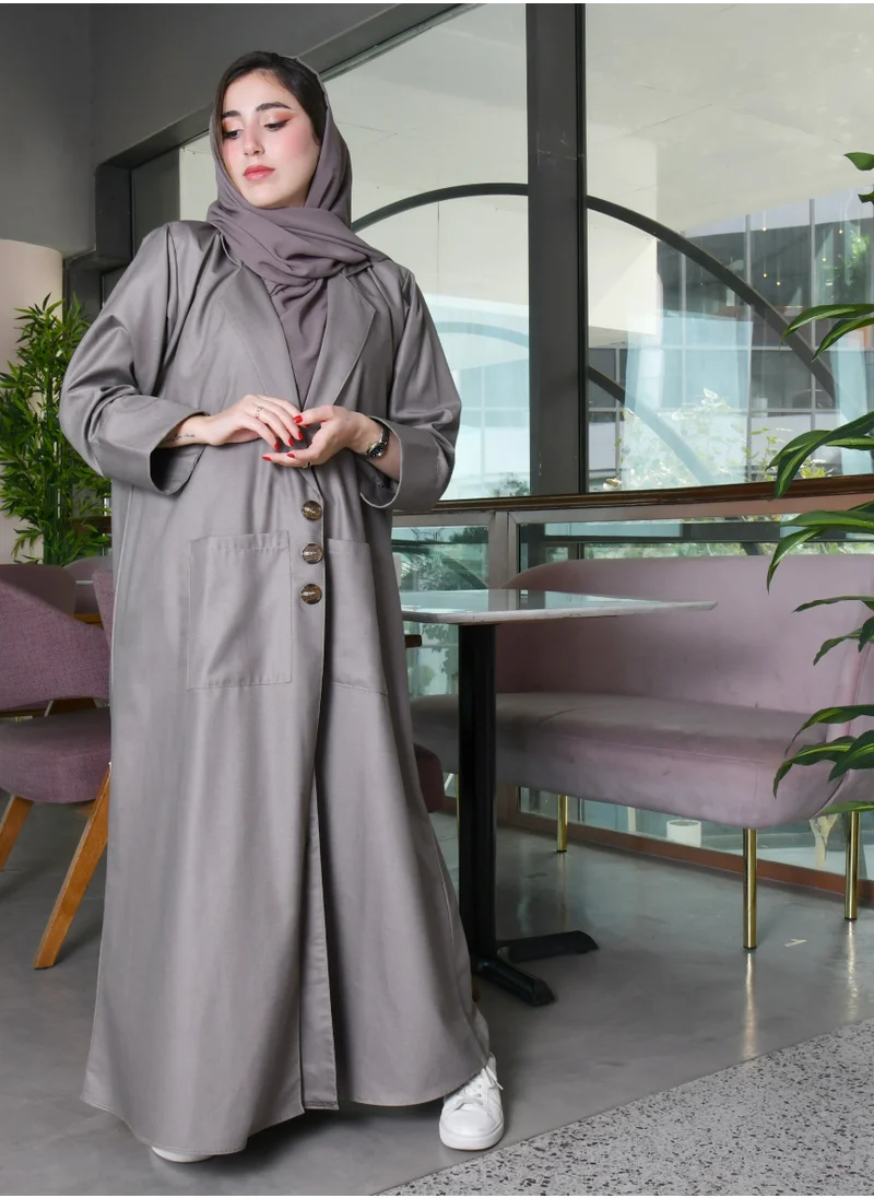 HAWRAA ABAYA Gray wrap abaya with a casual blazer design