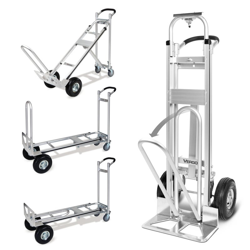 Vergo Vergo Industrial Convertible Hand Truck  AS7A2 Heavy Duty Aluminum 3 in 1 Dolly 750 lb Capacity Lightweight Frame Ergonomic Handle Extendable Loop Versatile Moving Dolly 3 Positions 53 High 