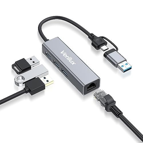 Verilux® USB HUB 3.0 for PC, 4-in-1 Type C HUB with 1 USB 3.0, 2 USB 2.0 & 100Mbps Ethernet Port, Type C/USB Ethernet Adapter for Laptop LAN Connetor Support Windows, Chromebook, Mac, Linux - Image 1