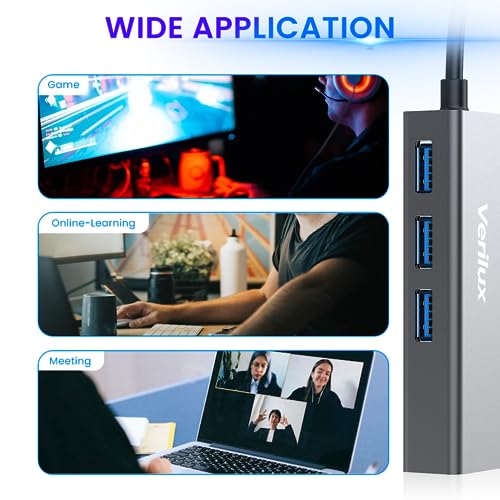 Verilux® USB HUB 3.0 for PC, 4-in-1 Type C HUB with 1 USB 3.0, 2 USB 2.0 & 100Mbps Ethernet Port, Type C/USB Ethernet Adapter for Laptop LAN Connetor Support Windows, Chromebook, Mac, Linux - Image 5