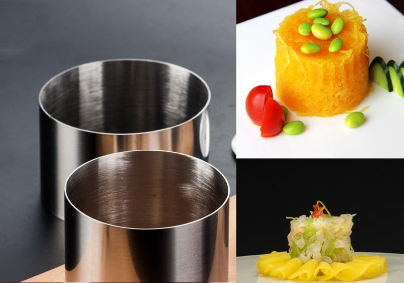 Defemim Round Cake Rings Cake Molds Set of 8, Stainless Steel Mousse and Pastry Mini Baking Ring Mold, Food Rings Dessert Rings Set Including 8 Rings & 8 Food Presses,3.15"x1.57" - Image 3