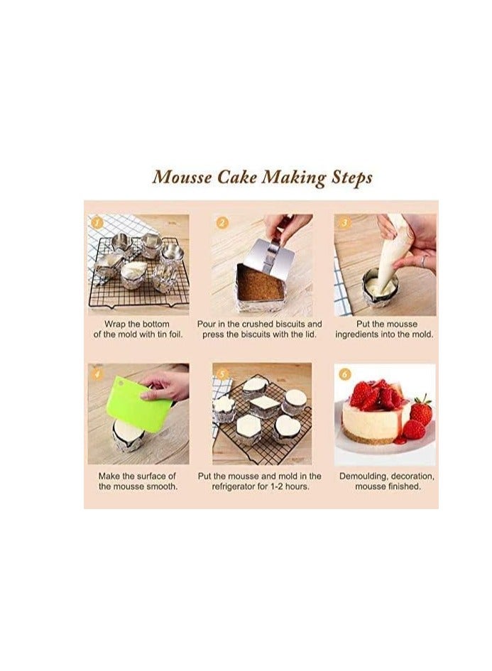 Defemim Round Cake Rings Cake Molds Set of 8, Stainless Steel Mousse and Pastry Mini Baking Ring Mold, Food Rings Dessert Rings Set Including 8 Rings & 8 Food Presses,3.15"x1.57" - Image 4