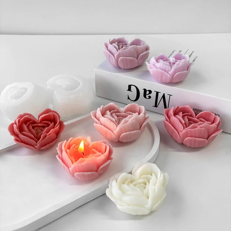 Skytail 2pc 3D Flower Silicone Candle Moulds Rose Flower Heart Molds for for Candle Making Waxmelts Home Decoration DIY Handmade Soaps Resin Casting Valentines Day Couple Gifts Chocolate Cake Baking Molds - Image 4