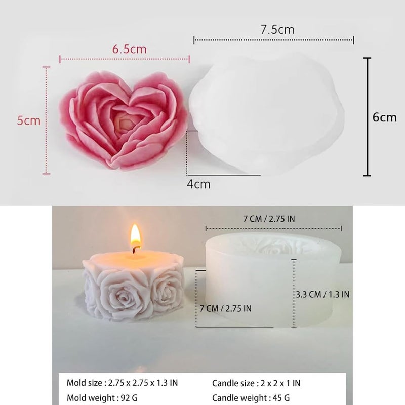 Skytail 2pc 3D Flower Silicone Candle Moulds Rose Flower Heart Molds for for Candle Making Waxmelts Home Decoration DIY Handmade Soaps Resin Casting Valentines Day Couple Gifts Chocolate Cake Baking Molds - Image 2