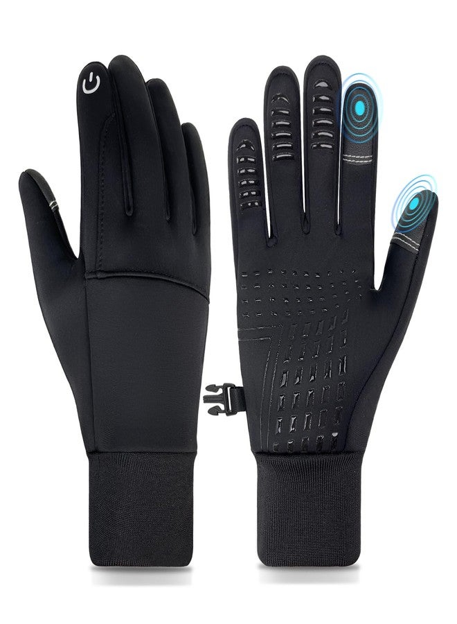 HOPSOOKEN Winter Gloves for Men Women Touch Screen Waterproof Fleece Warm Windproof Thermal Gloves for Running Cycling Driving Hiking(Black,Medium) - Image 1
