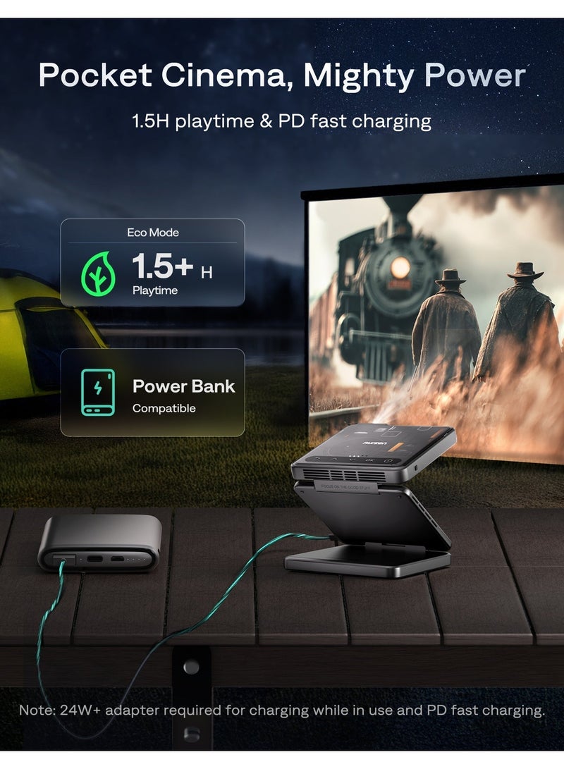 Aurzen ZIP Tri-Fold Mini Projector, Ultra Portable Pocket Projector, 720P DLP, 100 ANSI Lumens, Wireless Screen Mirroring (No WiFi), Bluetooth 5.4, 5000mAh Battery - Image 5