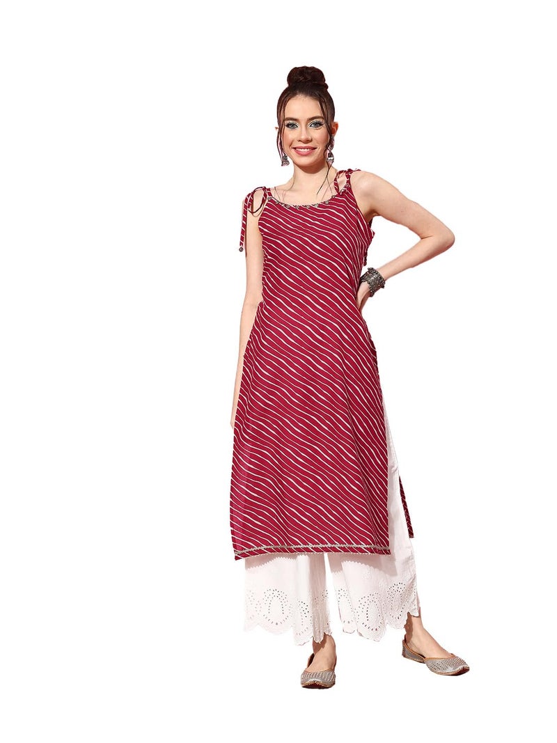 Stylum Women's Lehariya Printed Sleeveless Kurta Red - Image 1